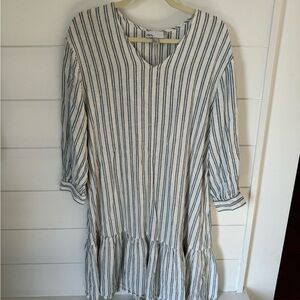White and blue striped linen dress
